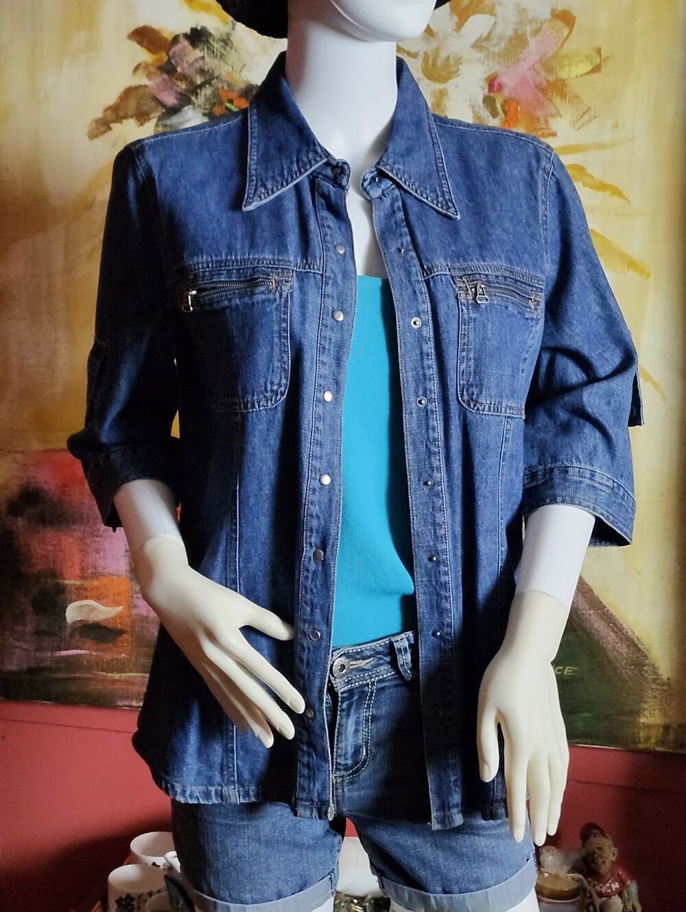 Faded Glory Dark Blue Denim Button-Up Shirt